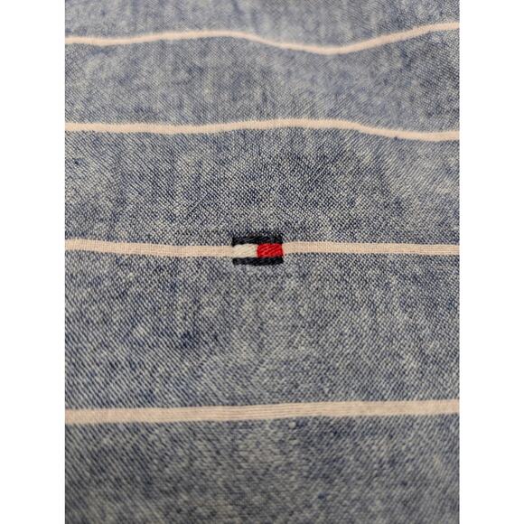 Tommy Hilfiger Mens Linen Short Sleeve Button Down - Medium Gray White Stripe - Picture 3 of 7